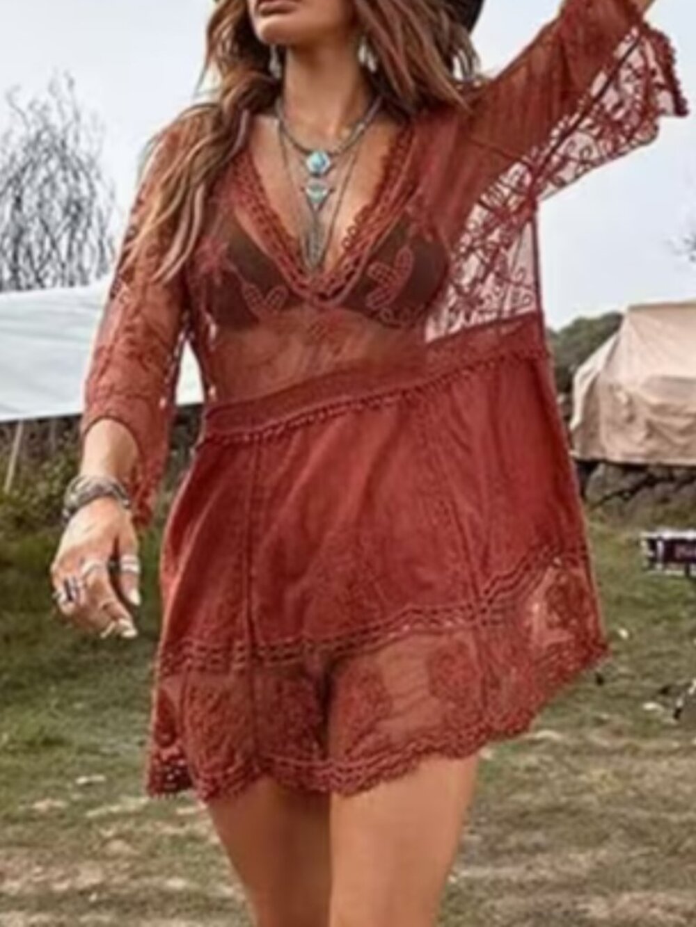 New Boho Chic Dress Cover up Layering Piece Gypsy Style Lace